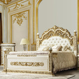 Homey Design HD-903 King Size Bedroom Set in Antique White and Gold Finish