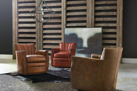 Carson Swivel Club Chair in Checkmate Pawn Leather Brown – Hooker Furniture