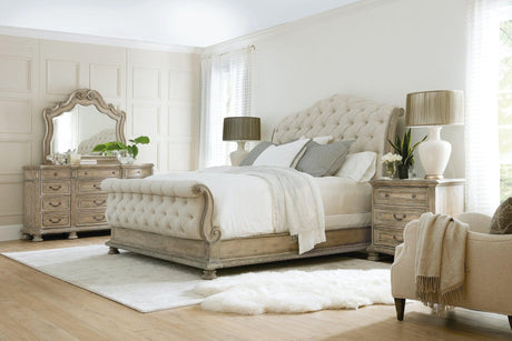 Castella Tufted King & California King Bed – Natural Tan Fabric | Hooker