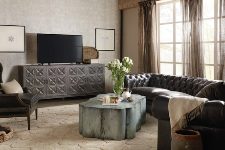 Beaumont Entertainment Console in Shale Gray Oak – Hooker Furniture