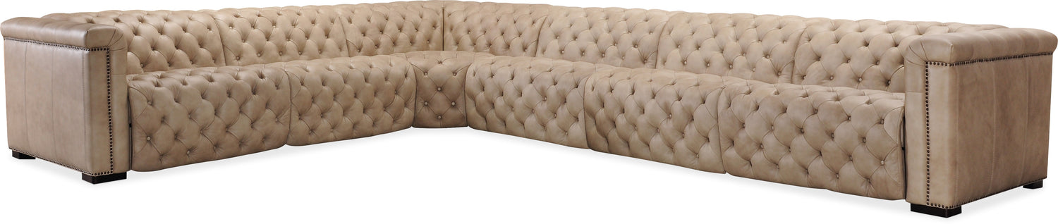 Beige tufted sectional sofa genuine leather
