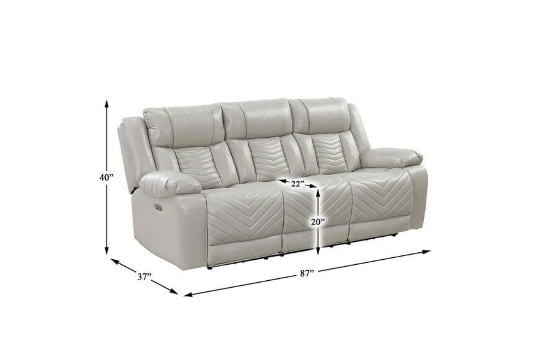 Huron 3-Piece Power Reclining Living Room Set Gray Faux Leather – Homelegance