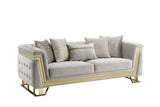 Judy Sofa by Cosmos Furniture featuring modern tufted upholstery and gold accents; sofa (92×38×32)