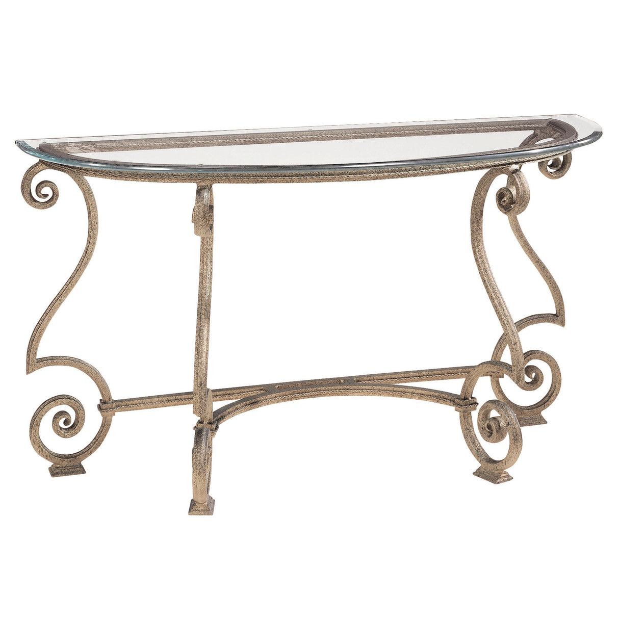 Solano Demilune Console Table Glass Top & Aged Bronze Iron Base | Bernhardt - sold by Home Elegance USA