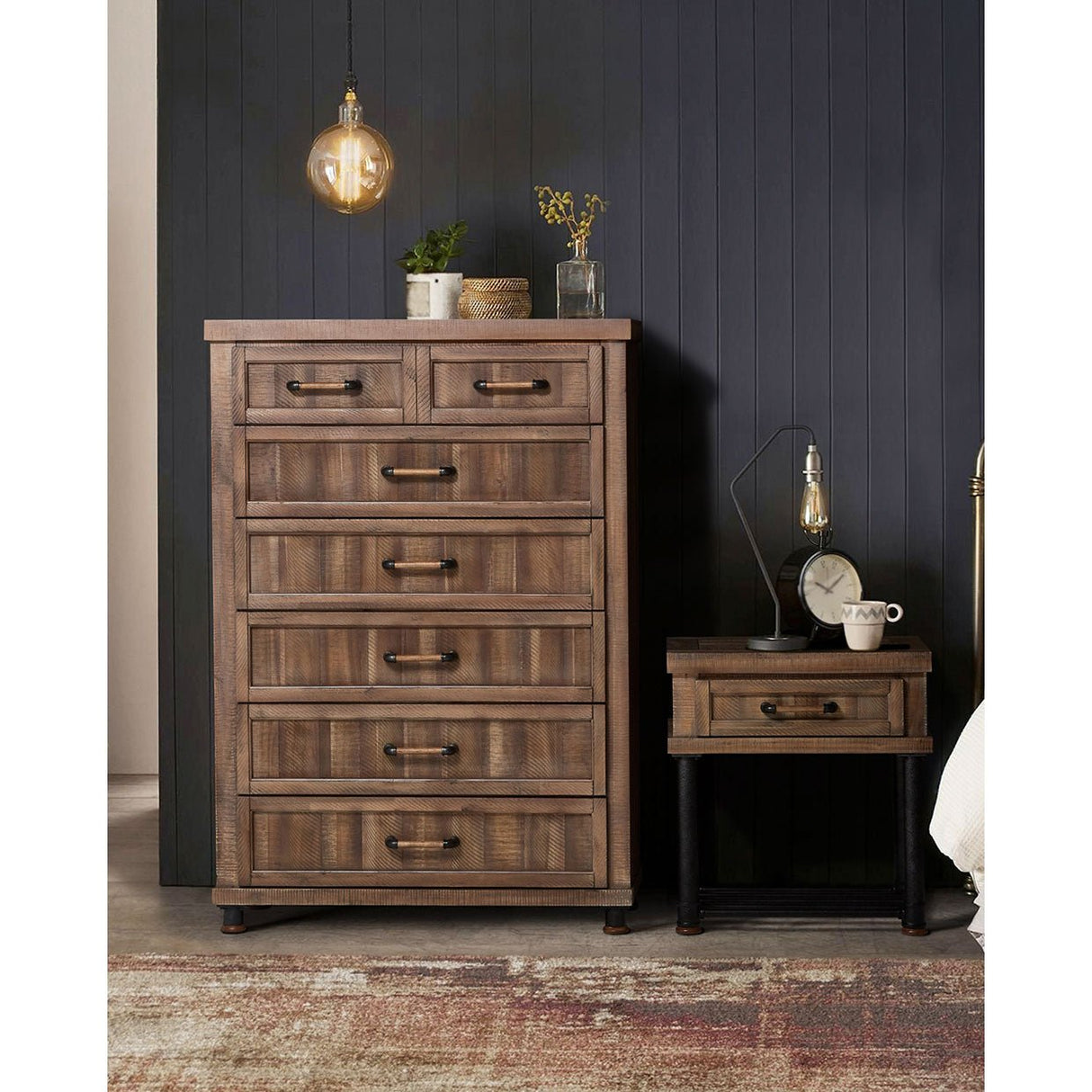 Crossings 3 Piece Eastern King Panel W - Drawers Bedroom Set In Reclaimed Barn - Ki - 217 - 3Set | Aico | Home Elegance USA