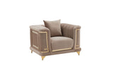 Kate Chair by Cosmos Furniture with tufted upholstery and gold accents; chair (45×36×30).