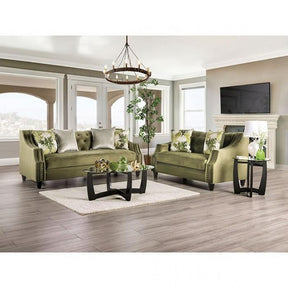 Kaye Transitional Green Microfiber Sofa and Loveseat by Furniture of America