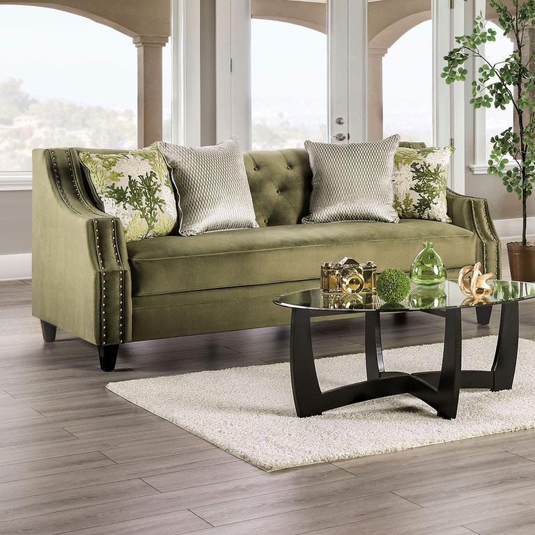 Microfiber sofas store with nailhead trim