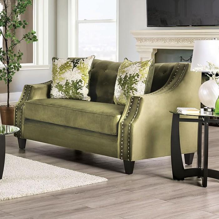 Kaye Transitional Green Microfiber Sofa and Loveseat by Furniture of America Furniture of America