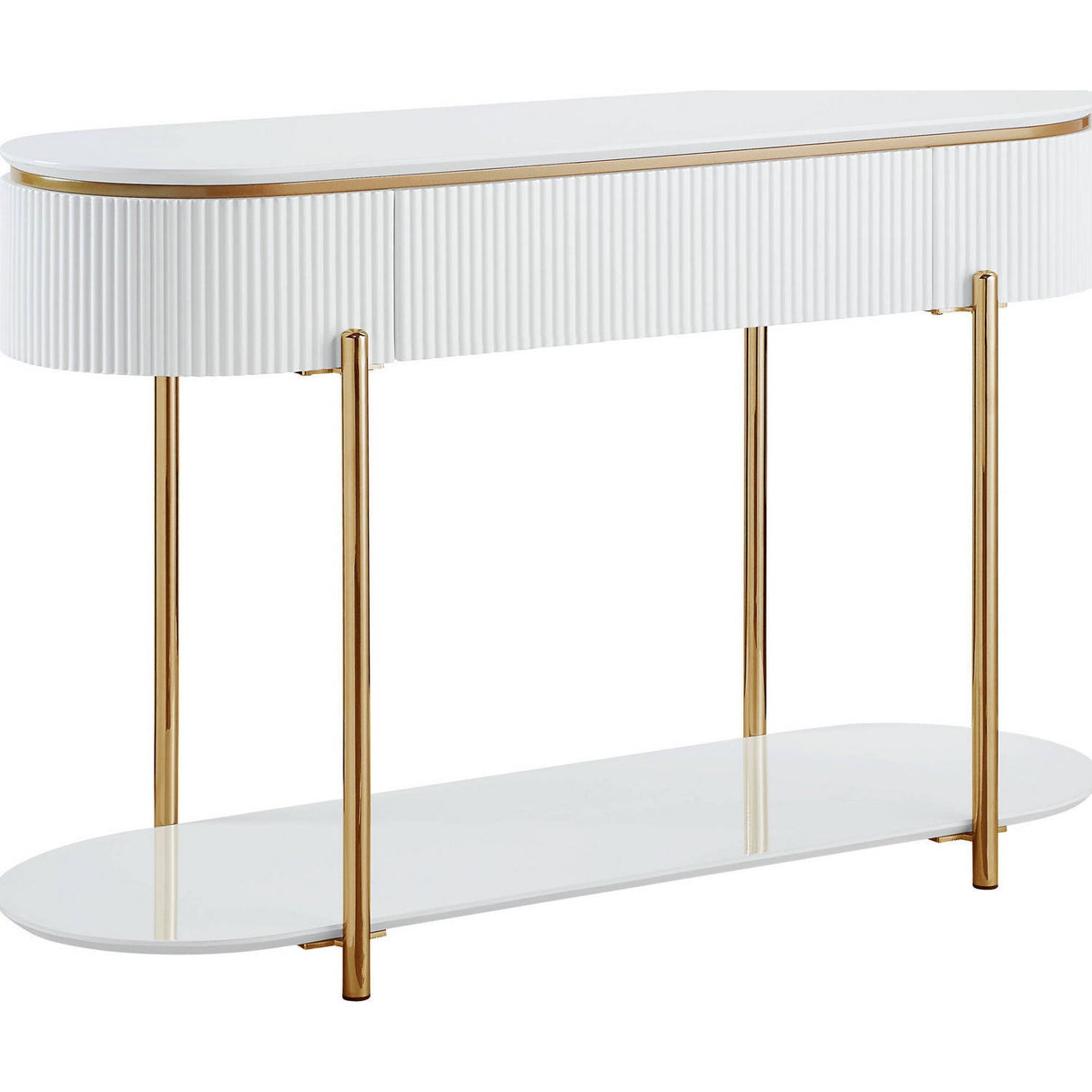 Acme - Daveigh Sofa Table LV02466 White  High Gloss & Gold Finish - Home Elegance USA