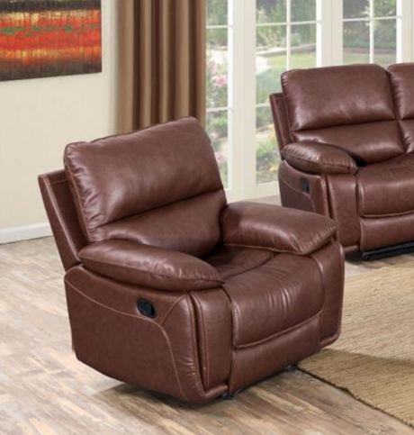 Brown leather recliner chairs in a living room setting.