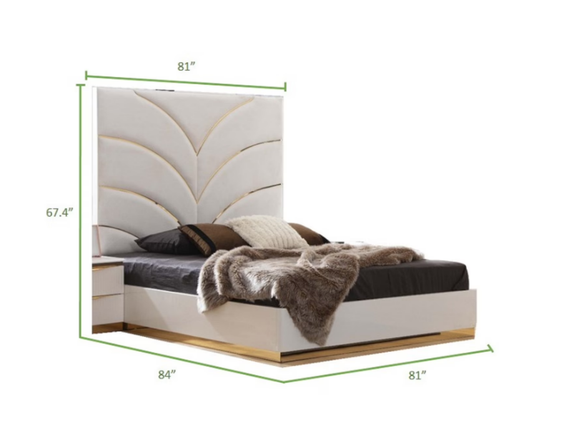 Laura Gold Detailed King Size Upholstery Bed made with Wood in White - Home Elegance USA