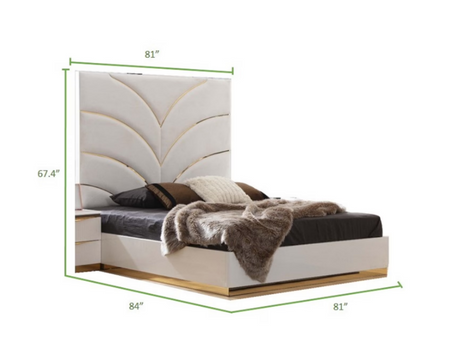 Laura Gold Detailed King Size Upholstery Bed made with Wood in White - Home Elegance USA