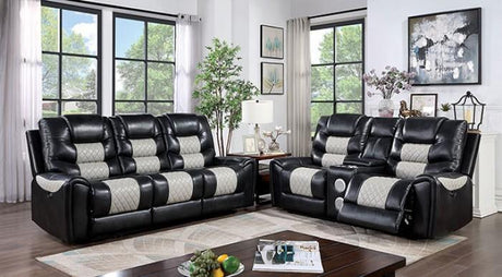 Leipzig Contemporary Light Gray & Black Leatherette Recliner Sofa Set by Furniture of America Furniture of America