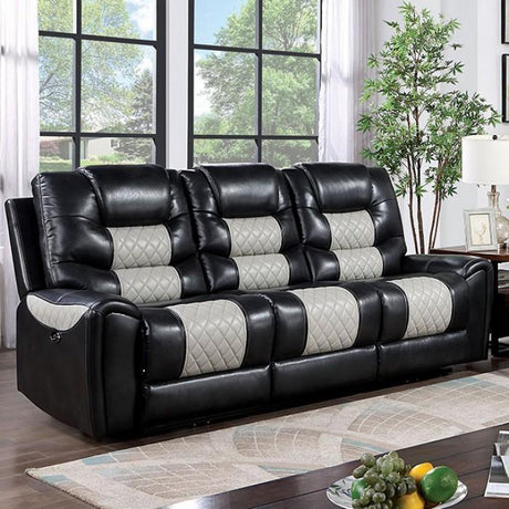 Leipzig Contemporary Light Gray & Black Leatherette Recliner Sofa Set by Furniture of America Furniture of America