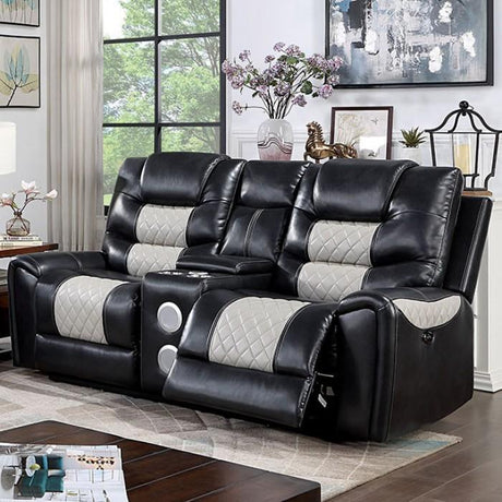 Leipzig Contemporary Light Gray & Black Leatherette Recliner Sofa Set by Furniture of America Furniture of America