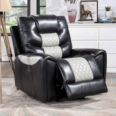 Leipzig Contemporary Light Gray & Black Leatherette Recliner Sofa Set by Furniture of America Furniture of America