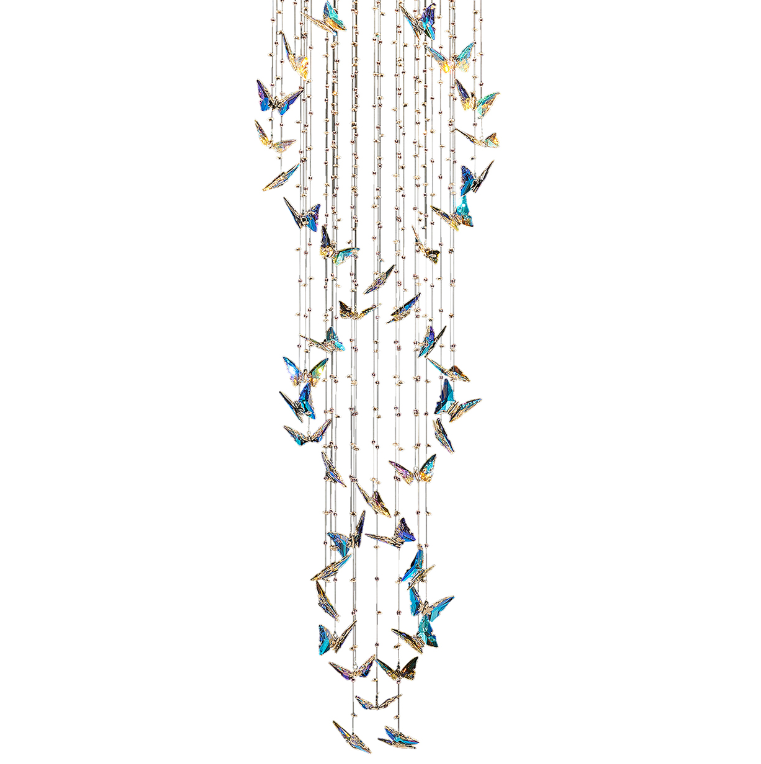 Butterfly Dance Chandelier – Chrome Sculptural Crystal Butterfly Lighting Fixture