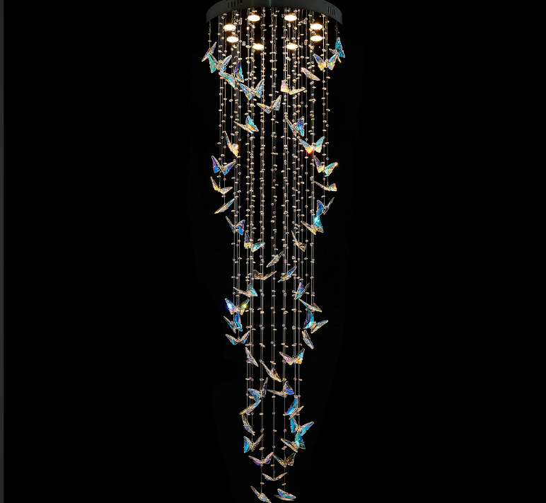 Butterfly Dance Chandelier – Chrome Sculptural Crystal Butterfly Lighting Fixture