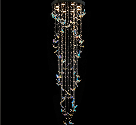 Butterfly Dance Chandelier – Chrome Sculptural Crystal Butterfly Lighting Fixture