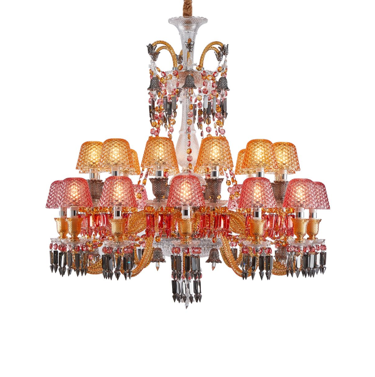 Czarina 24-Light Chrome Crystal Chandelier with Multicolor Jewel Glass & Crystal Arms