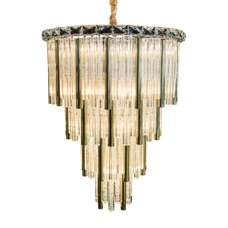 Chimes 15-Light Chandelier – Gold Waterfall Glass Luxury Lighting Fixture