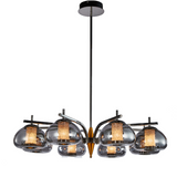 Ember 8-Light LED Gold Chandelier with Smoked Glass Domes and Sculptural Arms