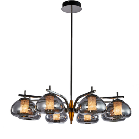 Ember 8-Light LED Gold Chandelier with Smoked Glass Domes and Sculptural Arms
