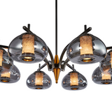 Ember 8-Light LED Gold Chandelier with Smoked Glass Domes and Sculptural Arms
