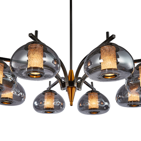 Ember 8-Light LED Gold Chandelier with Smoked Glass Domes and Sculptural Arms
