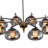 Ember 8-Light LED Gold Chandelier with Smoked Glass Domes and Sculptural Arms