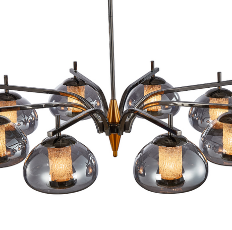 Ember 8-Light LED Gold Chandelier with Smoked Glass Domes and Sculptural Arms