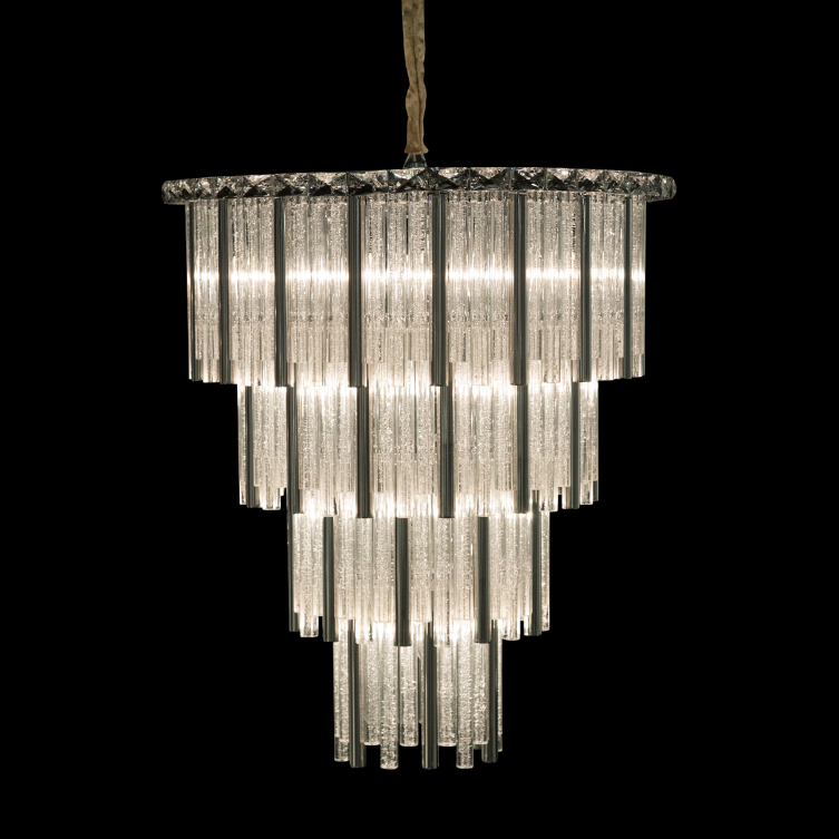 Chimes 15-Light Chandelier – Silver Waterfall Glass Luxury Lighting Fixture