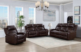 Logan Motion Living Room Set including P2 Italian leather sofa (86×40×43), loveseat with console (79×40×43), and power recliner (39×40×43). Dual power recline included.