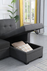 Lucca Dark Gray Linen Reversible Sleeper Sectional Sofa with Storage Chaise - Home Elegance USA