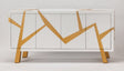 Luxury Snow White Cabinet with Brushed Gold Accents - Handpainted, 72x16x36, 4-Door Storage - Home Elegance USA