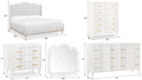 Madona King 6-piece transitional bedroom set in pearl finish with tufted headboard, solid wood frame, and elegant gold hardware by Cosmos Furniture 597110610