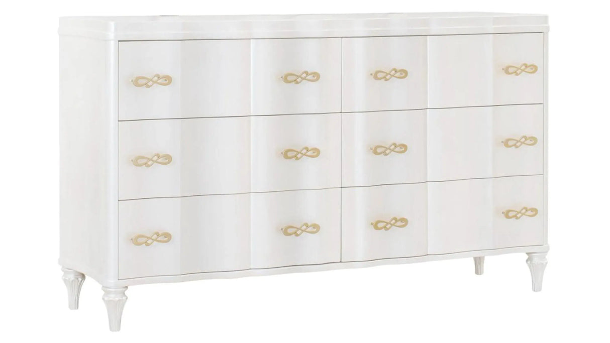 Madona transitional dresser in pearl finish, solid wood frame, and elegant gold hardware by Cosmos Furniture 510110721