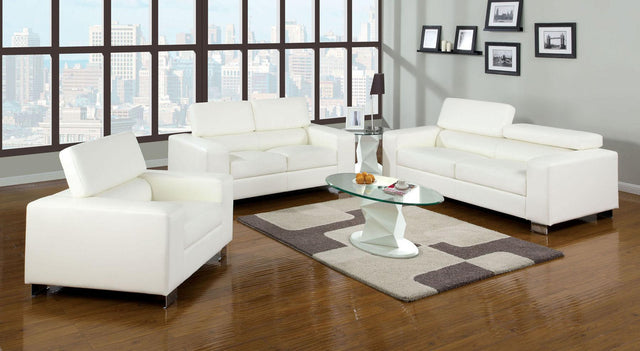 Makri Contemporary White Bonded Leather Living Room Set by Furniture of America Furniture of America