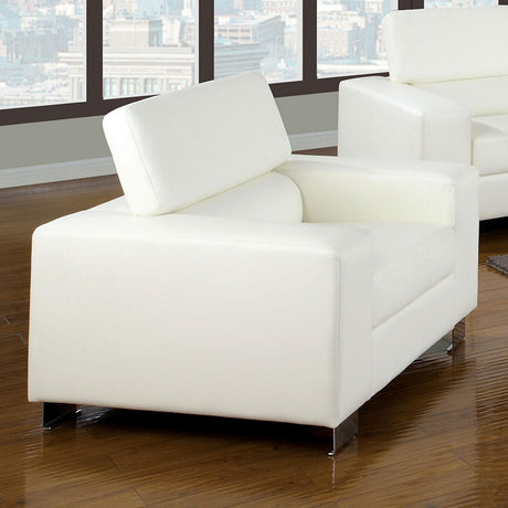 Makri Contemporary White Bonded Leather Living Room Set by Furniture of America Furniture of America