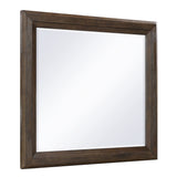 Square mirror with a wooden frame on a white background