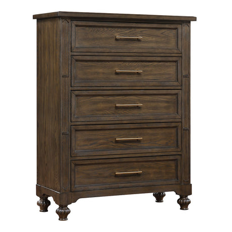 Wooden dresser with four drawers on a white background