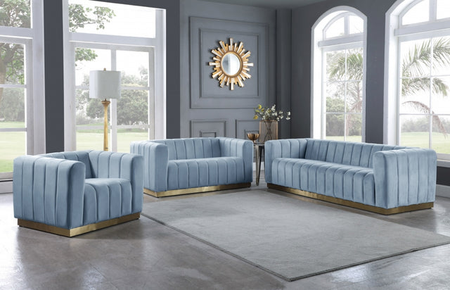 Marlon 3 Piece Living Room Set In Sky Blue - 603Skyblu-S-3Set | Meridian - sold by Home Elegance USA