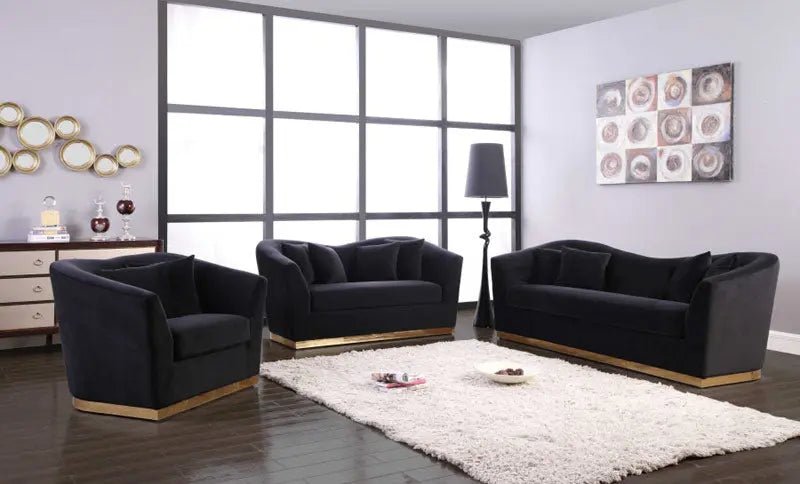 Arabella 3 Piece Living Room Set In Black - 617Black - S - 3Set | Meridian | Home Elegance USA