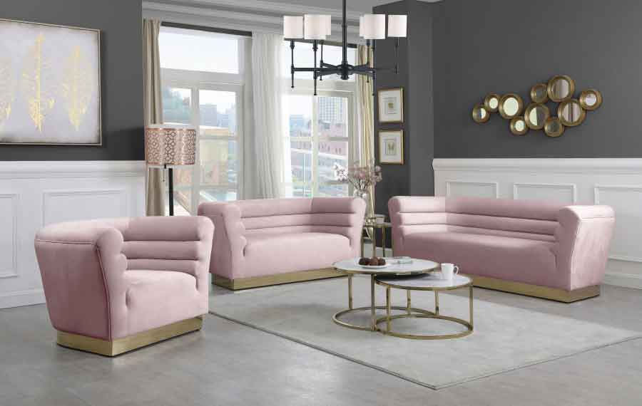 Bellini Velvet Loveseat In Pink - 669Pink - L | Meridian | Home Elegance USA