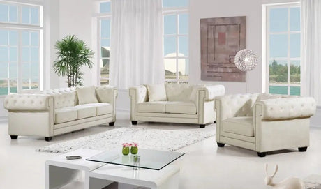 Bowery 3 Piece Living Room Set In Cream - 614Cream - S - 3Set | Meridian | Home Elegance USA