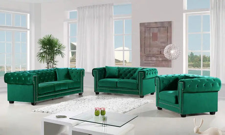 Meridian Furniture - Bowery 3 Piece Living Room Set In Green - 614Green-S-3Set