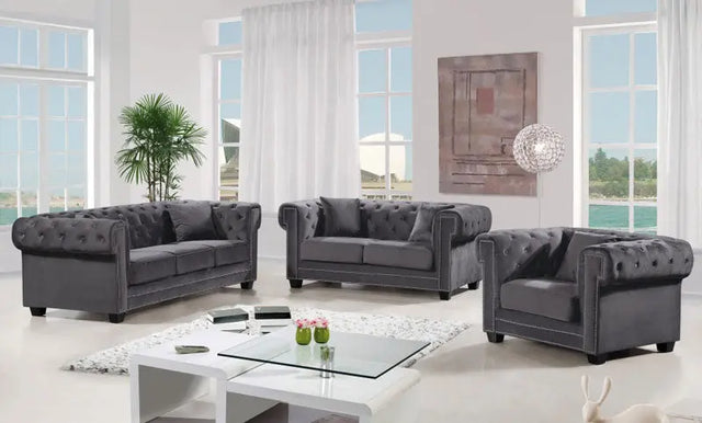 Meridian Furniture - Bowery 3 Piece Living Room Set In Grey - 614Grey-S-3Set