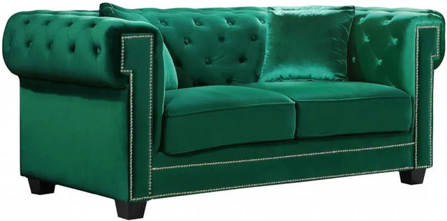 Bowery Velvet Loveseat In Green - 614Green - L | Meridian - 614Green - L - Home Elegance USA - 1