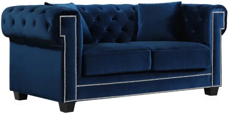 Bowery Velvet Loveseat In Navy - 614Navy - L | Meridian - 614Navy - L - Home Elegance USA - 1